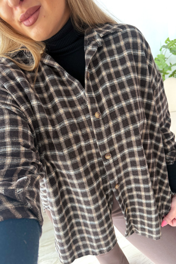 Koszula flanelowa oversize w czekoladową drobną kratkę Relaxed 1