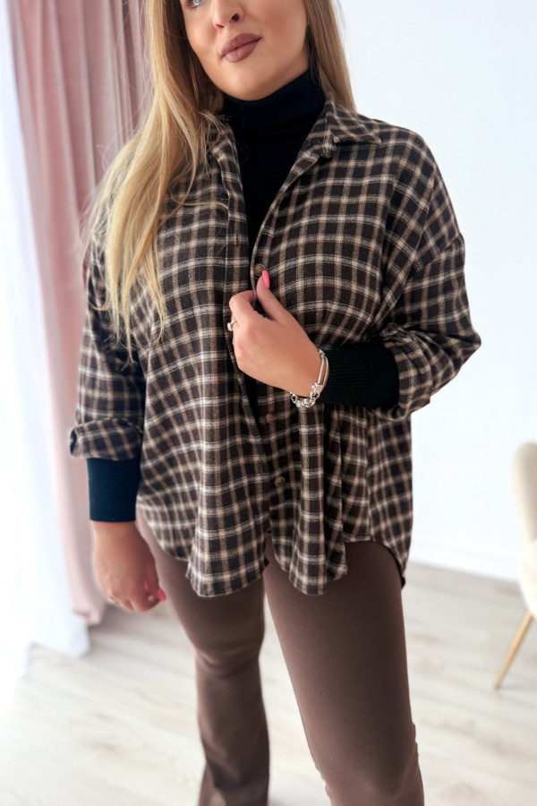 Koszula flanelowa oversize w czekoladową drobną kratkę Relaxed 10