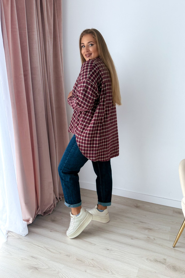 Koszula flanelowa oversize w bordową drobną kratkę Relaxed 1