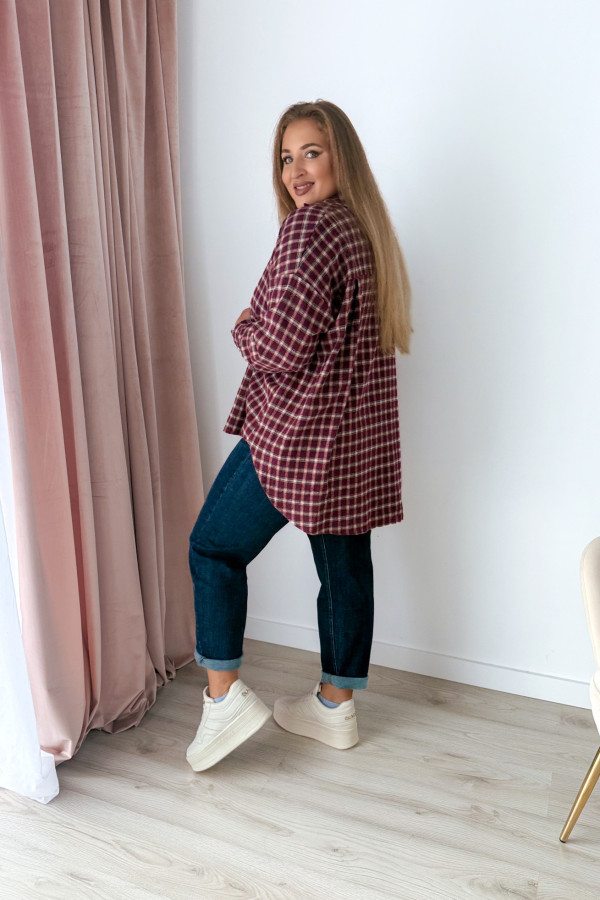 Koszula flanelowa oversize w bordową drobną kratkę Relaxed 2