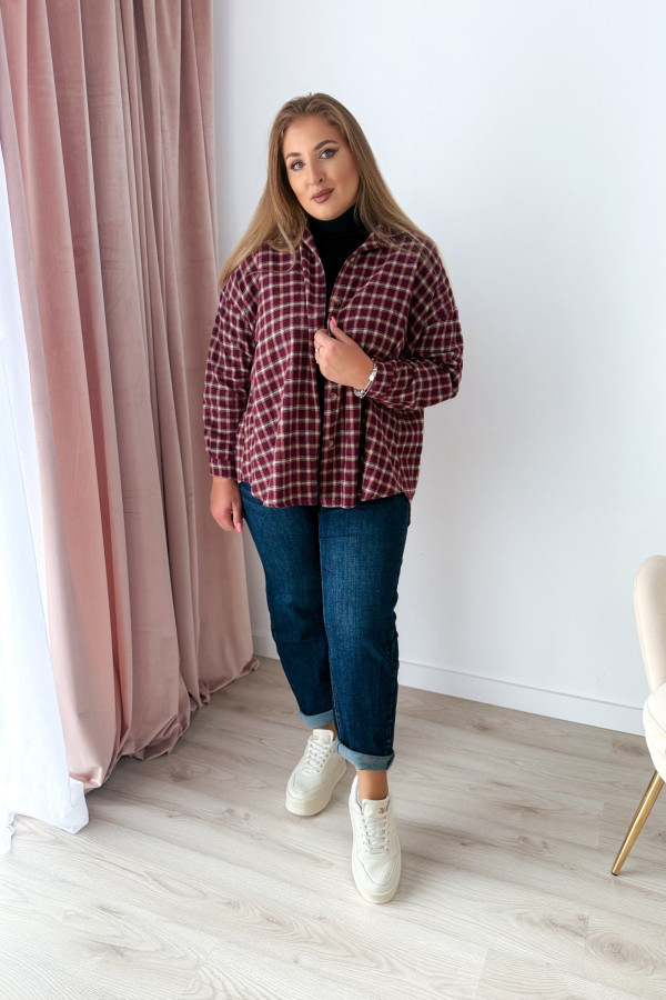 Koszula flanelowa oversize w bordową drobną kratkę Relaxed 4