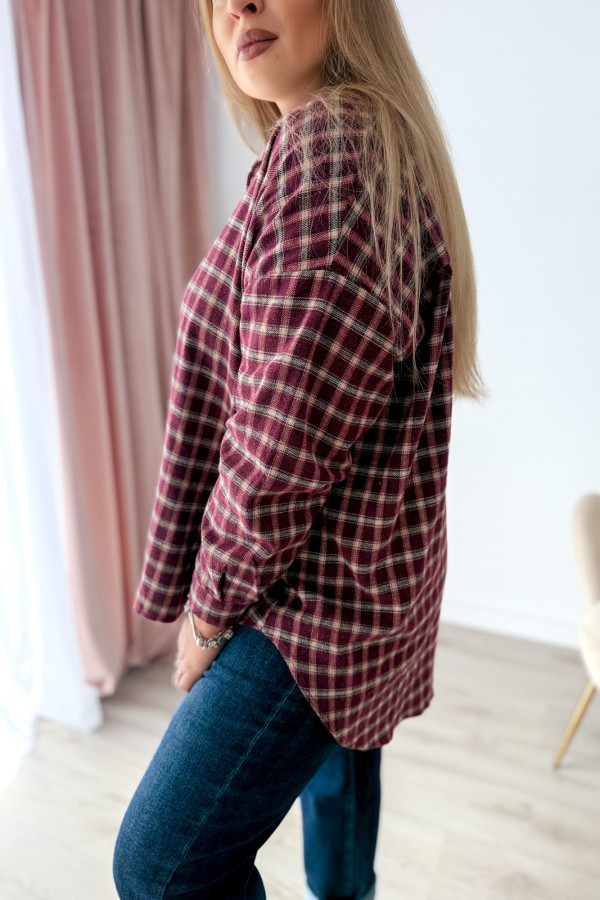 Koszula flanelowa oversize w bordową drobną kratkę Relaxed 6