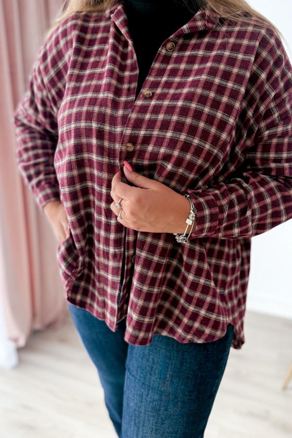 Koszula flanelowa oversize w bordową drobną kratkę Relaxed 7