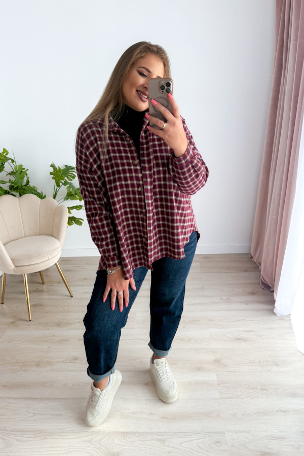 Koszula flanelowa oversize w bordową drobną kratkę Relaxed 8