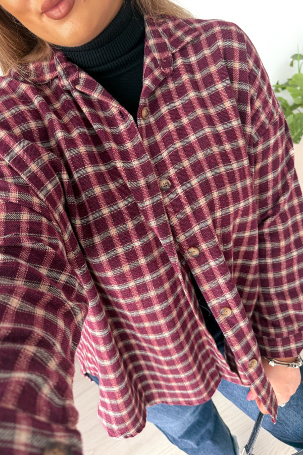 Koszula flanelowa oversize w bordową drobną kratkę Relaxed 9