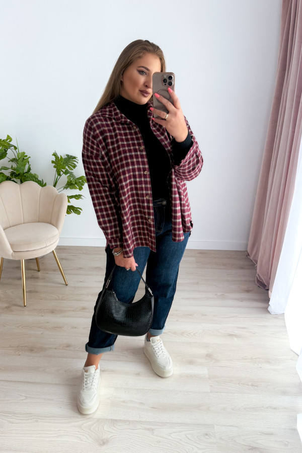 Koszula flanelowa oversize w bordową drobną kratkę Relaxed 10