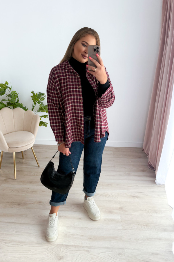 Koszula flanelowa oversize w bordową drobną kratkę Relaxed 11