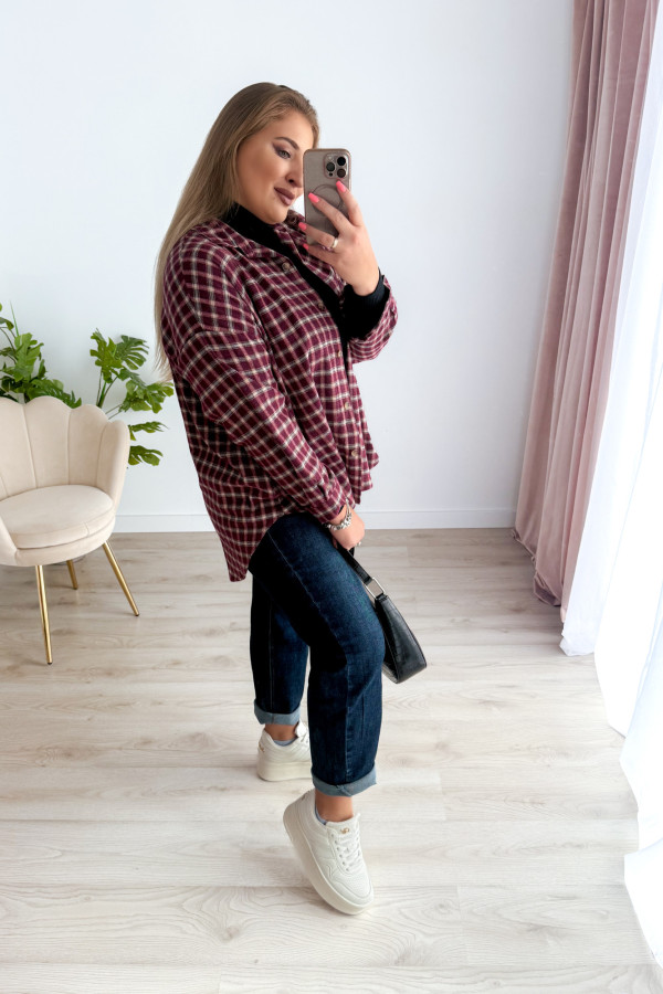 Koszula flanelowa oversize w bordową drobną kratkę Relaxed 12