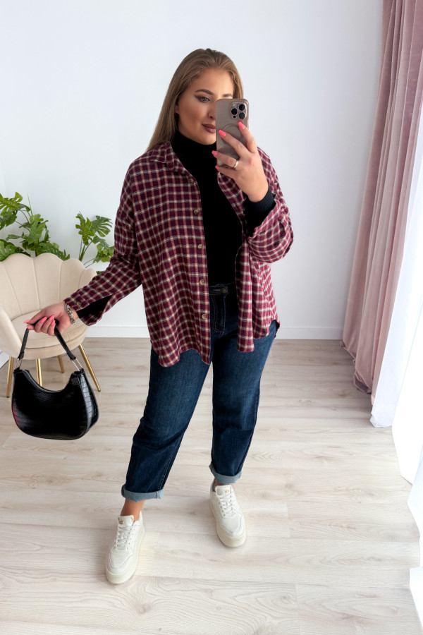 Koszula flanelowa oversize w bordową drobną kratkę Relaxed 13