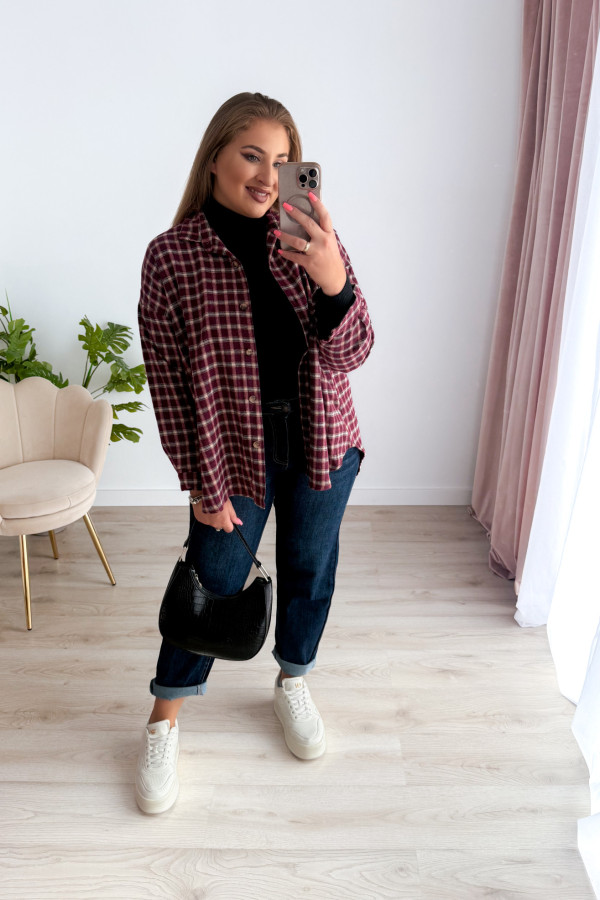 Koszula flanelowa oversize w bordową drobną kratkę Relaxed 14
