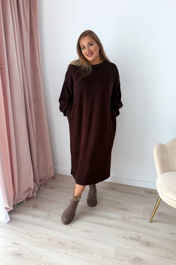 Sukienko-bluza masełkowa midi o oversizowym kroju Cecillia - czekolada 1