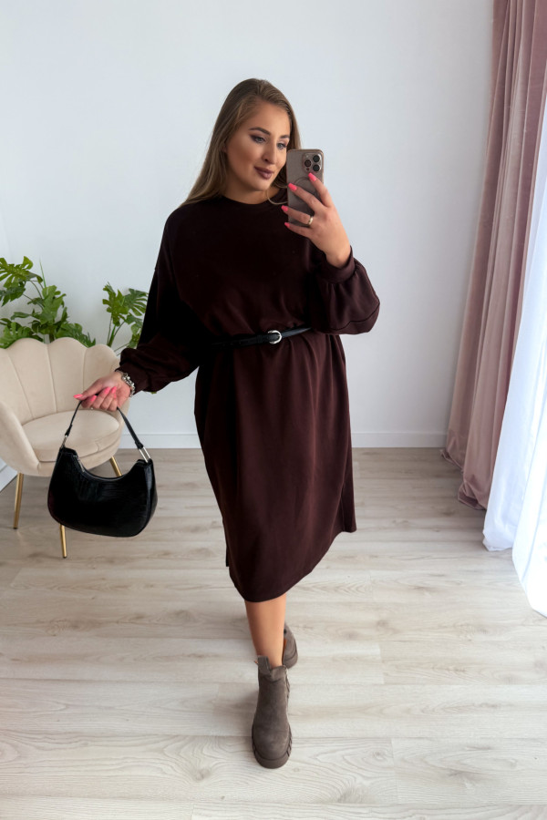 Sukienko-bluza masełkowa midi o oversizowym kroju Cecillia - czekolada 5