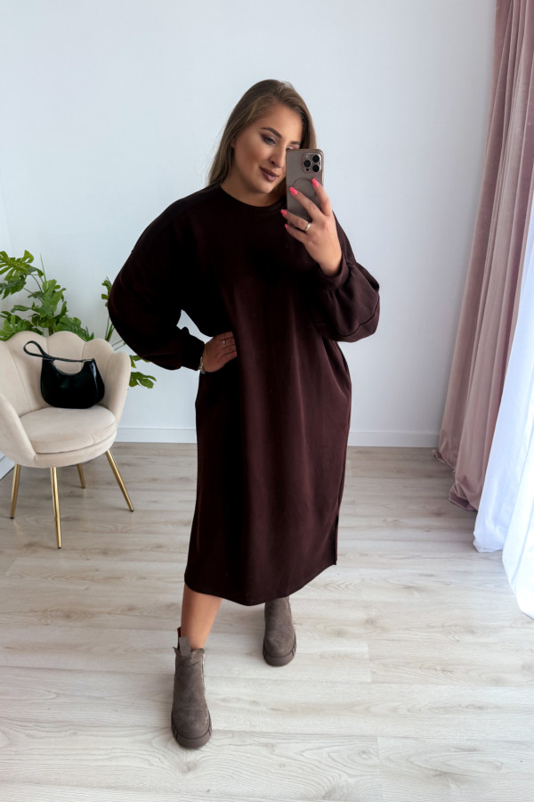 Sukienko-bluza masełkowa midi o oversizowym kroju Cecillia - czekolada 8