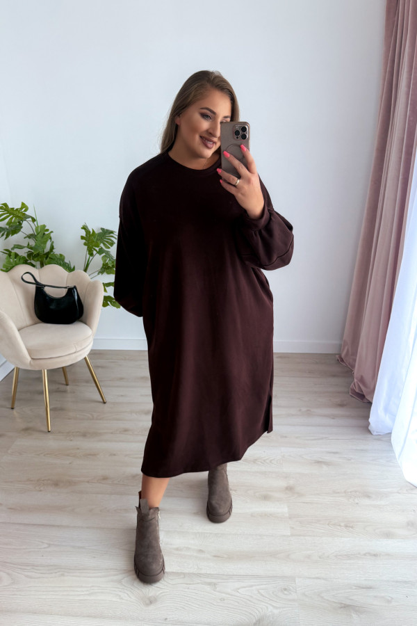 Sukienko-bluza masełkowa midi o oversizowym kroju Cecillia - czekolada 9