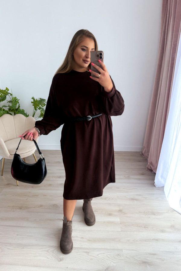 Sukienko-bluza masełkowa midi o oversizowym kroju Cecillia - czekolada 10