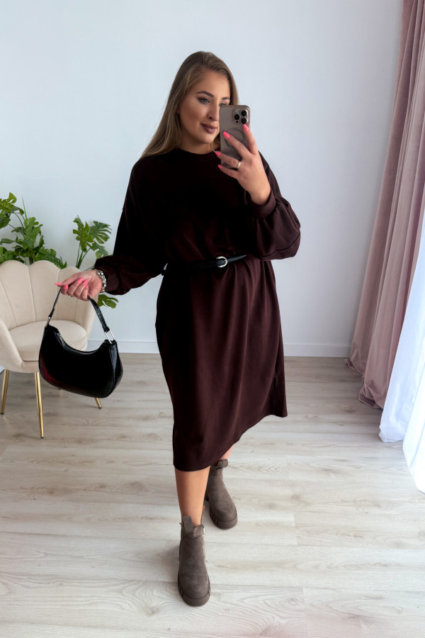 Sukienko-bluza masełkowa midi o oversizowym kroju Cecillia - czekolada 11