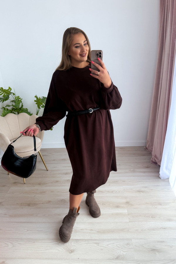 Sukienko-bluza masełkowa midi o oversizowym kroju Cecillia - czekolada 12