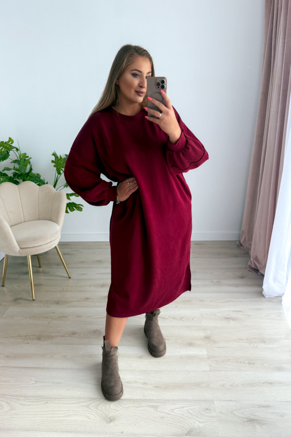 Sukienko-bluza masełkowa midi o oversizowym kroju Cecillia - bordo 1