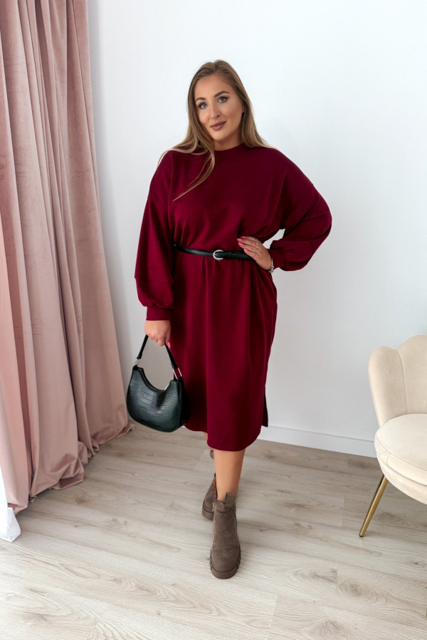Sukienko-bluza masełkowa midi o oversizowym kroju Cecillia - bordo