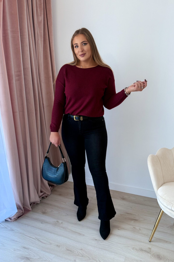 Sweter z kaszmirem i wełną basic premium Rhea - bordo