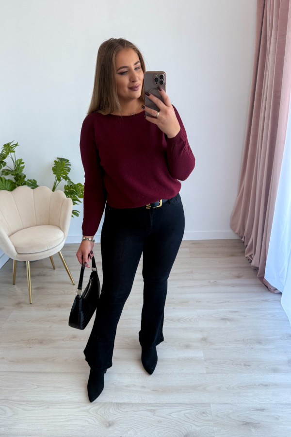 Sweter z kaszmirem i wełną basic premium Rhea - bordo 4