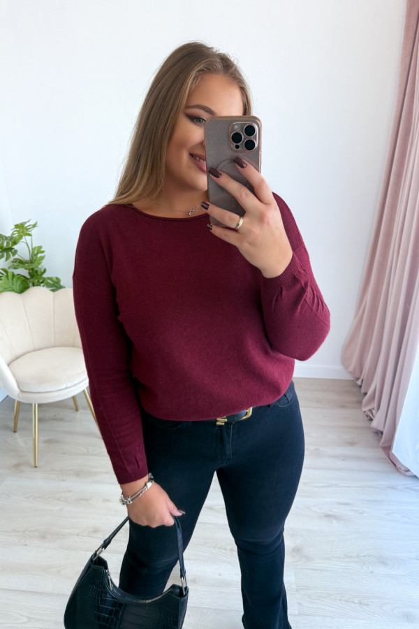 Sweter z kaszmirem i wełną basic premium Rhea - bordo 5