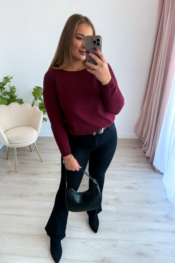 Sweter z kaszmirem i wełną basic premium Rhea - bordo 6