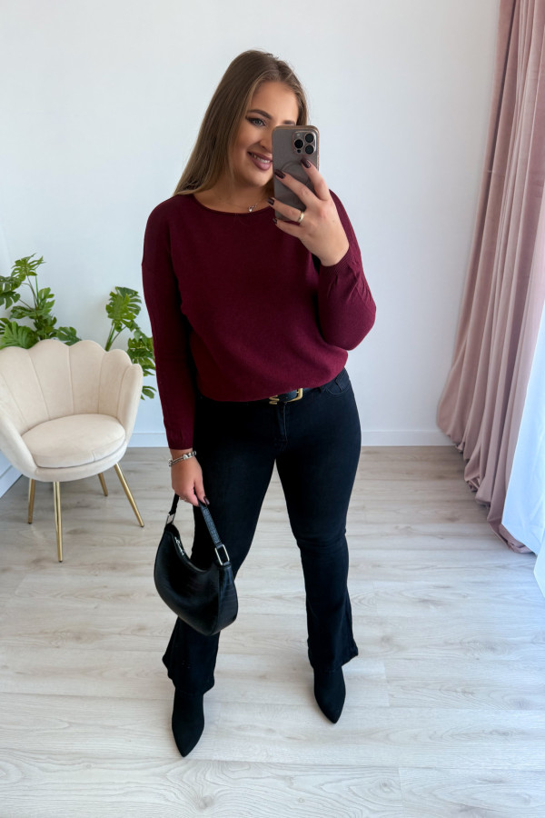 Sweter z kaszmirem i wełną basic premium Rhea - bordo 8