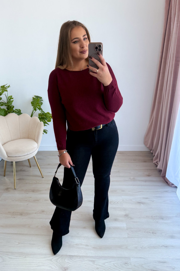 Sweter z kaszmirem i wełną basic premium Rhea - bordo 10