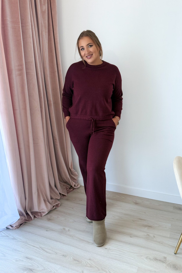 Komplet sweterkowy spodnie z szeroką nogawką i bluza Cozy - bordo