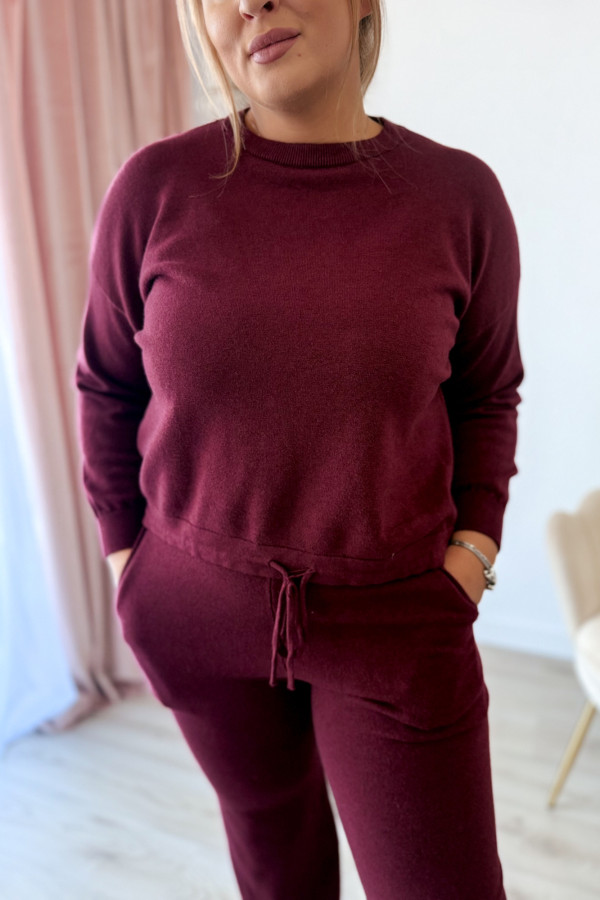 Komplet sweterkowy spodnie z szeroką nogawką i bluza Cozy - bordo 2