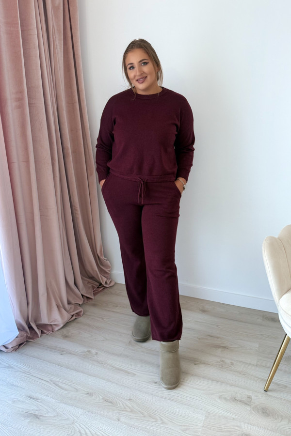 Komplet sweterkowy spodnie z szeroką nogawką i bluza Cozy - bordo 3