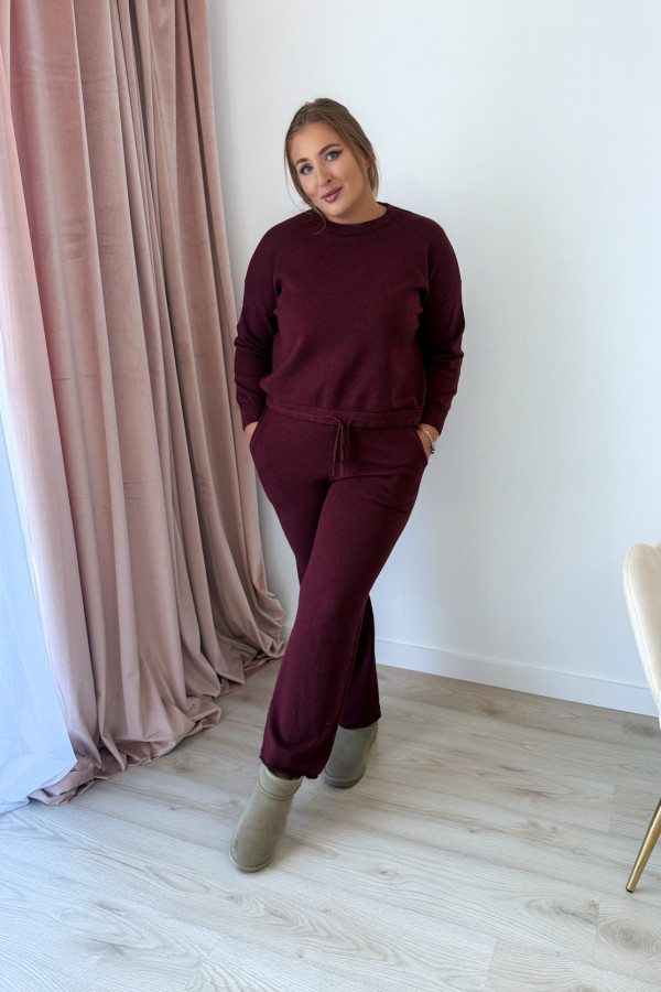 Komplet sweterkowy spodnie z szeroką nogawką i bluza Cozy - bordo 4