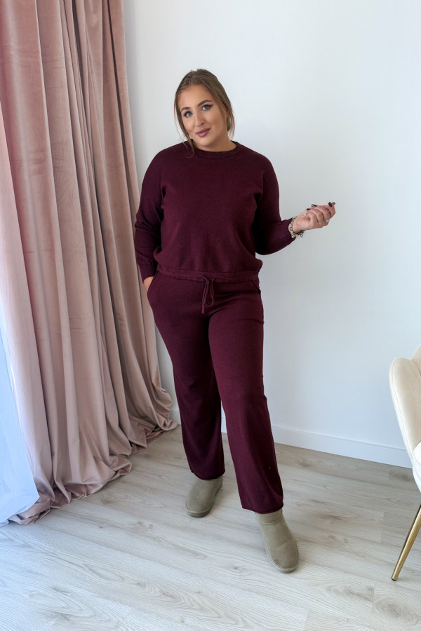 Komplet sweterkowy spodnie z szeroką nogawką i bluza Cozy - bordo 5