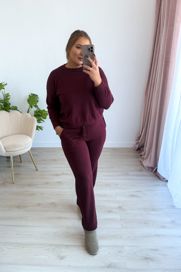 Komplet sweterkowy spodnie z szeroką nogawką i bluza Cozy - bordo 6