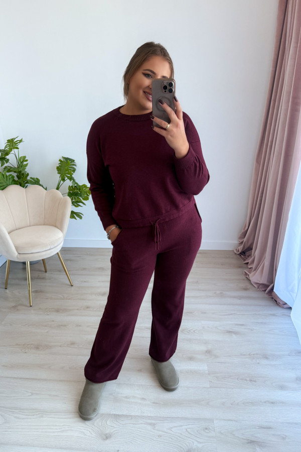 Komplet sweterkowy spodnie z szeroką nogawką i bluza Cozy - bordo 7