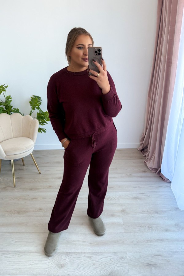 Komplet sweterkowy spodnie z szeroką nogawką i bluza Cozy - bordo 8