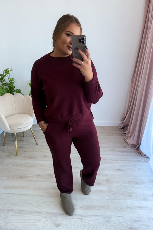 Komplet sweterkowy spodnie z szeroką nogawką i bluza Cozy - bordo 9