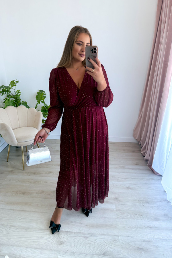 Sukienka maxi z siateczki ozdobiona diamencikami Nella - bordo 8
