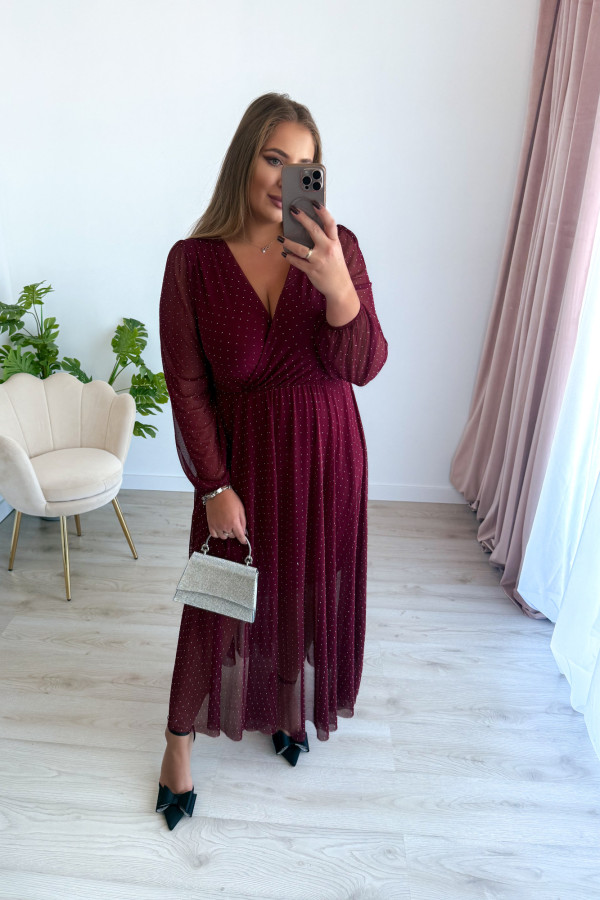 Sukienka maxi z siateczki ozdobiona diamencikami Nella - bordo 7
