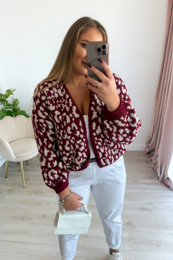 Sweter we wzór panterki Mia - bordowy 5