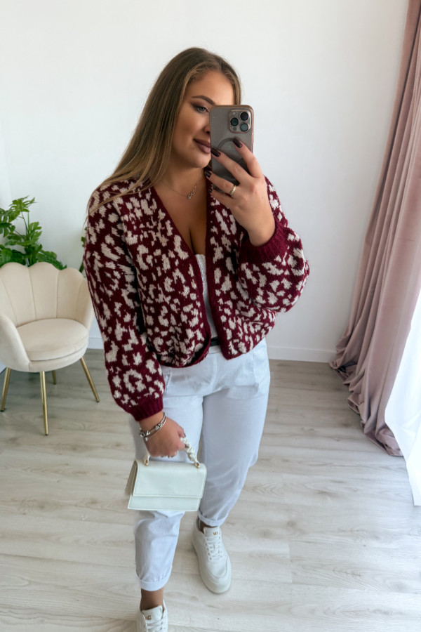 Sweter we wzór panterki Mia - bordowy 7
