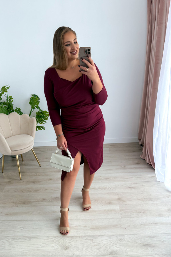 Sukienka midi z zakładanym dekoltem Francesca - bordo 1