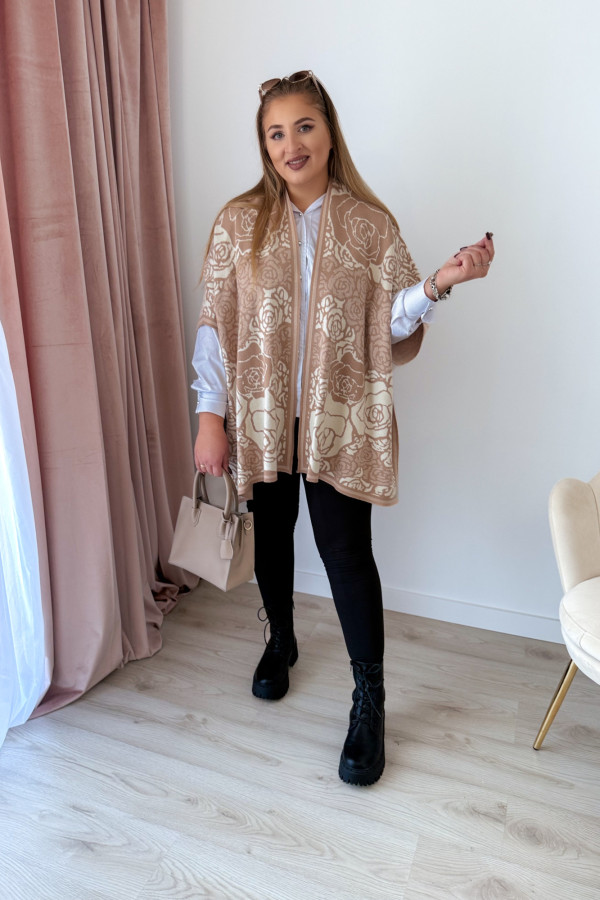 Poncho w kremowo-beżowe kwiaty Rennie