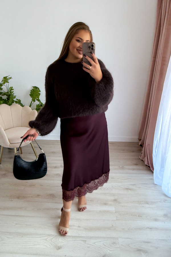 Spódnica midi satynowa z koronką Zaraya - bordo 5