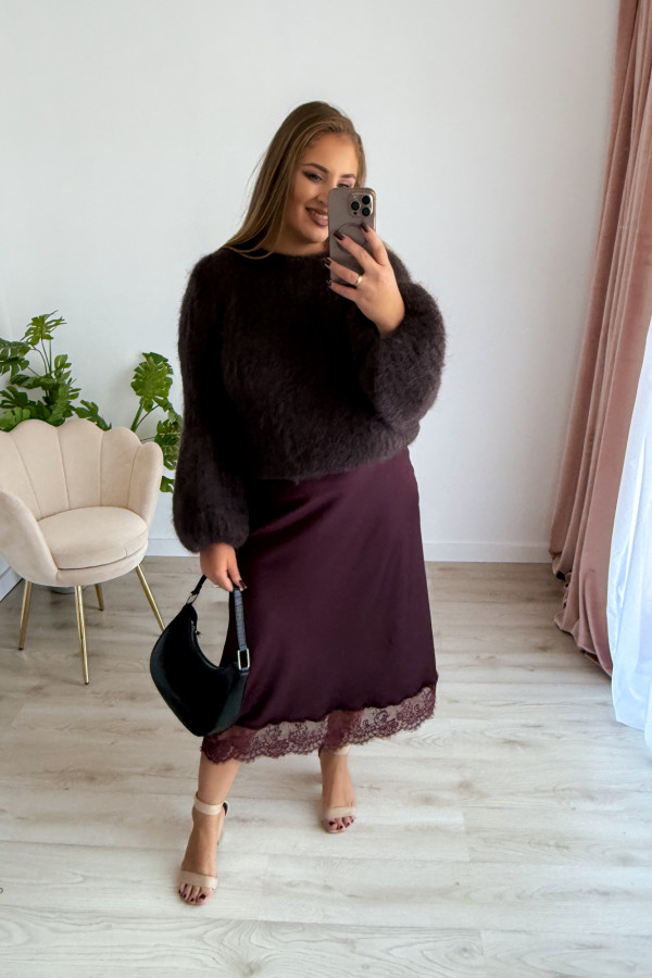 Spódnica midi satynowa z koronką Zaraya - bordo 6