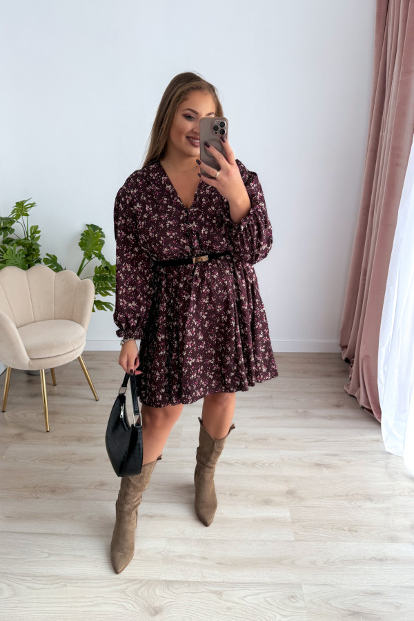 Sukienka krótka plus size czekoladowa w kwiatki Flannel 1