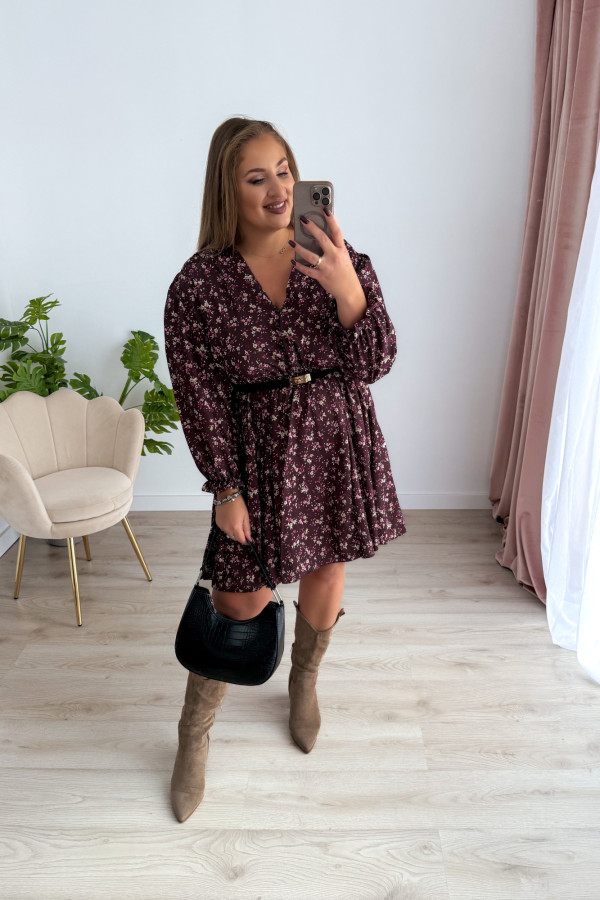 Sukienka krótka plus size czekoladowa w kwiatki Flannel 2