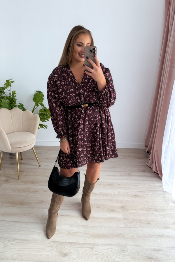 Sukienka krótka plus size czekoladowa w kwiatki Flannel 5