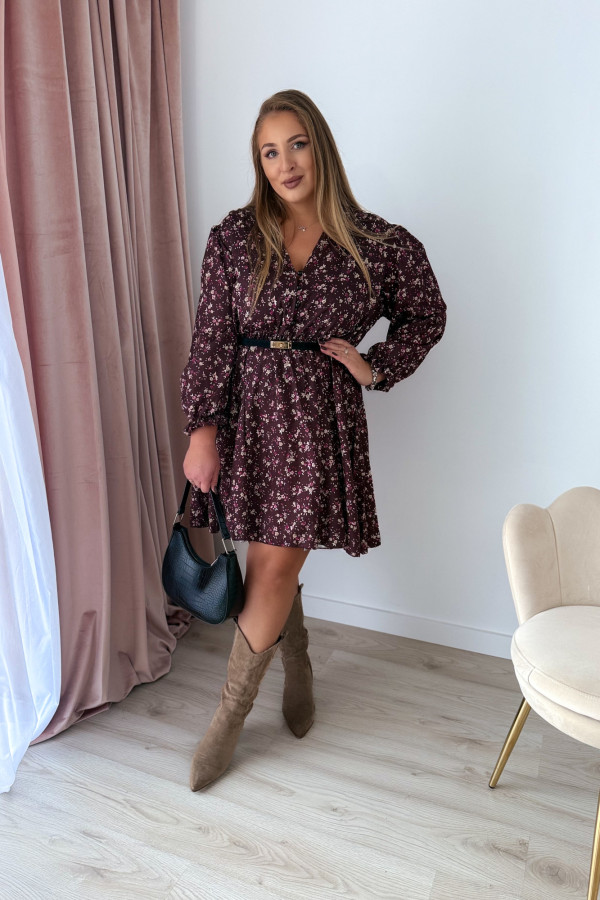 Sukienka krótka plus size czekoladowa w kwiatki Flannel 11